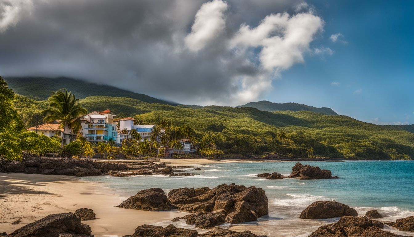 A scenic coastal view of Puerto Plata with historic colonial buildings.