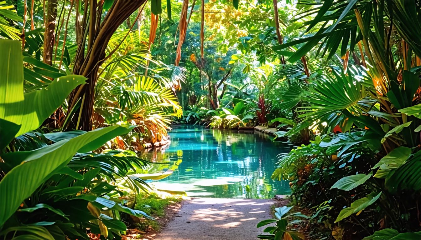 A secluded pathway leads to a tranquil hidden pond in Casa De Campo.