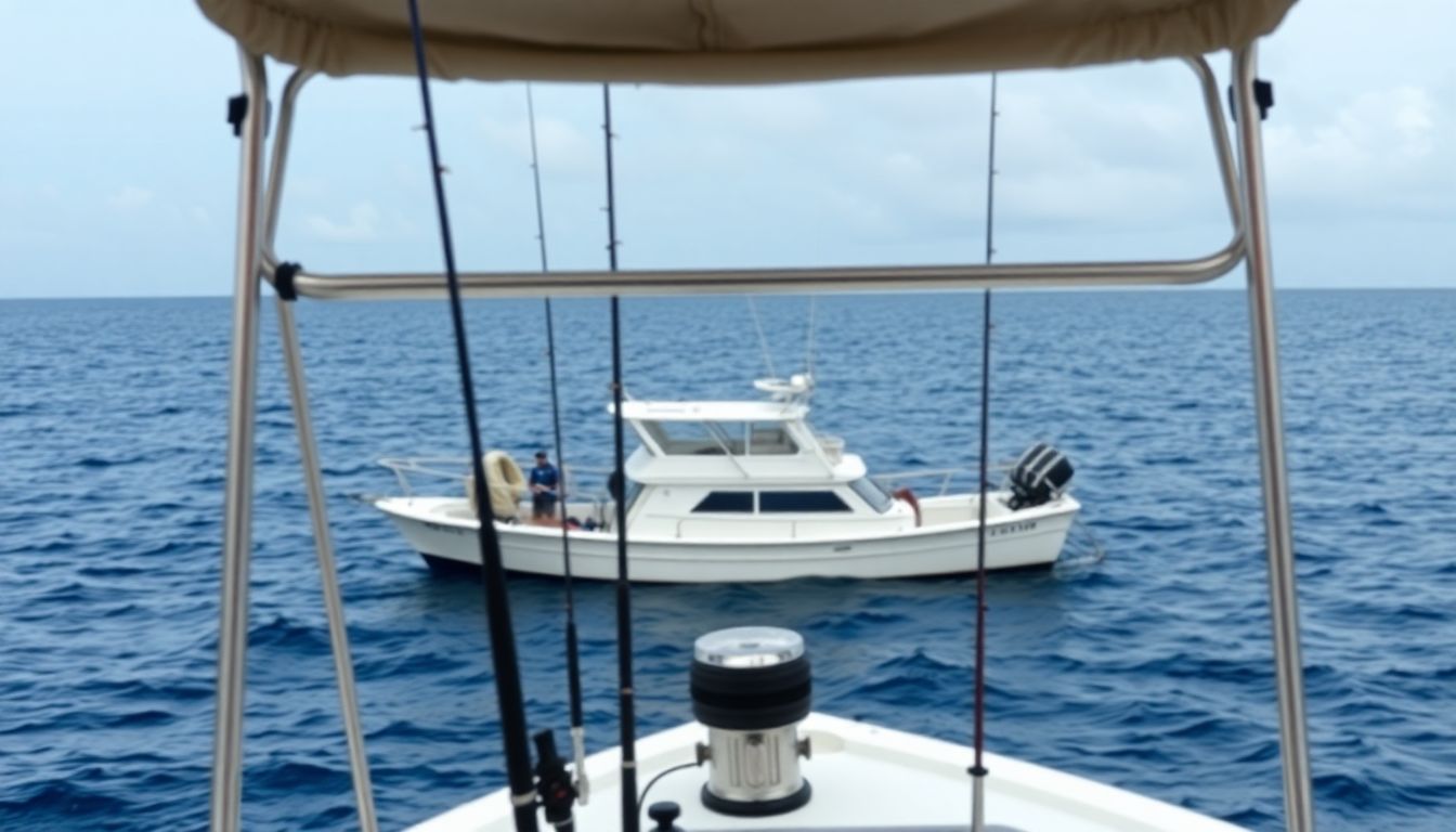 A fishing charter boat in the Dominican Republic ocean.