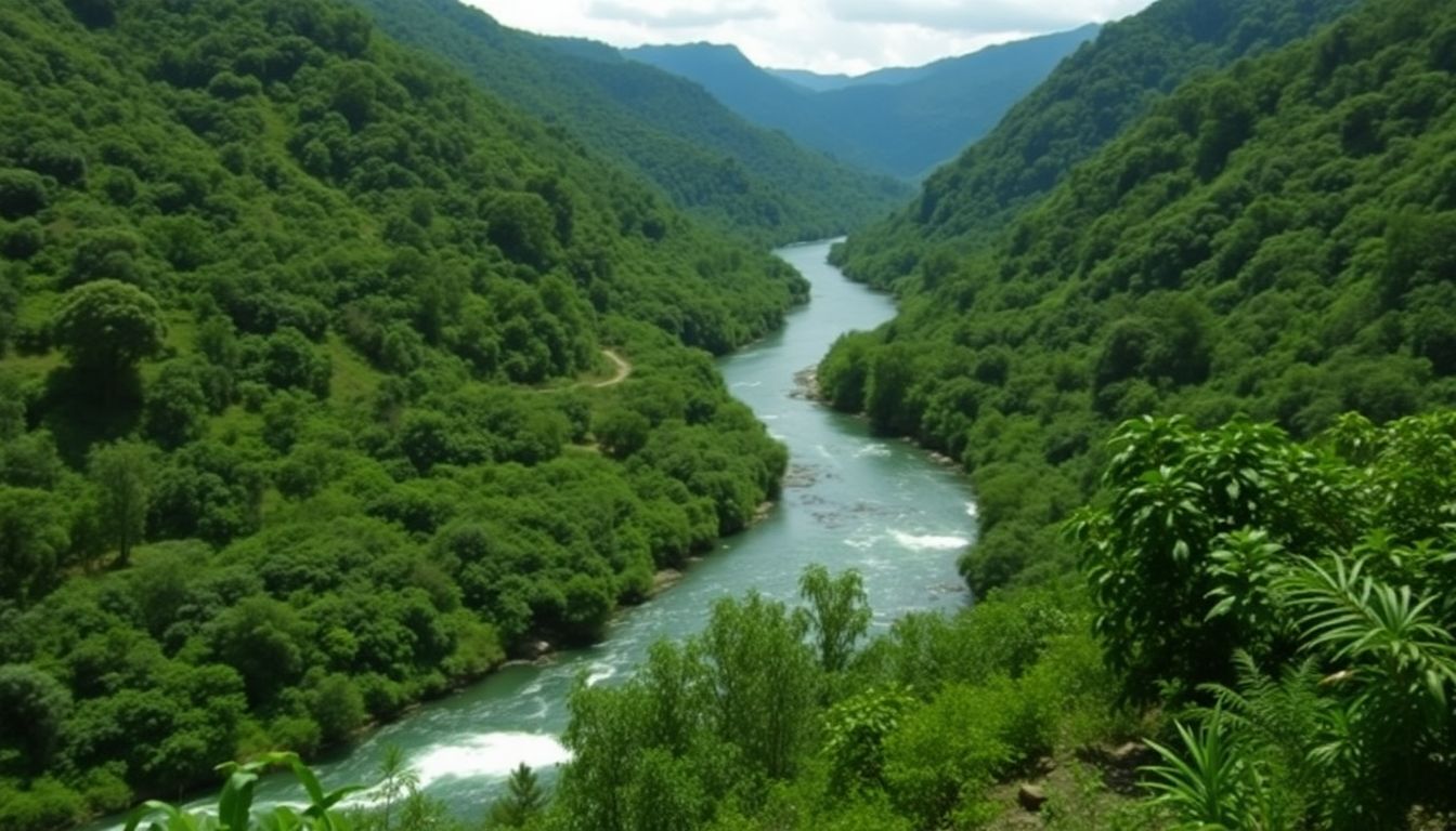 The Yaque del Norte River winds through the lush Cibao Valley.