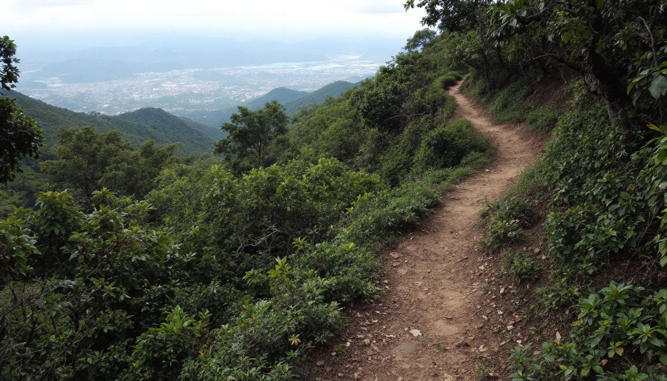 Aerial photo of El Mogote Mountain with lush plantations and wildlife.