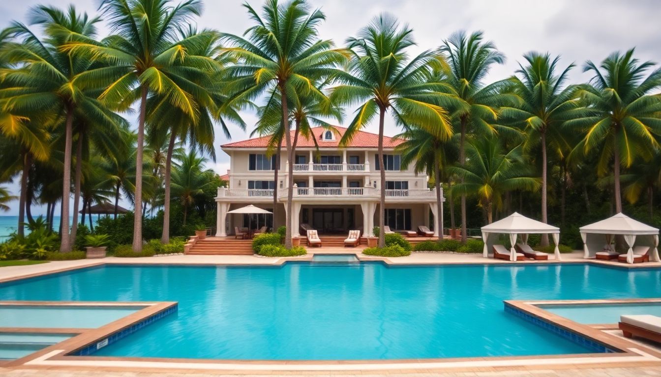 A luxurious private villa overlooks the turquoise waters of Punta Cana.