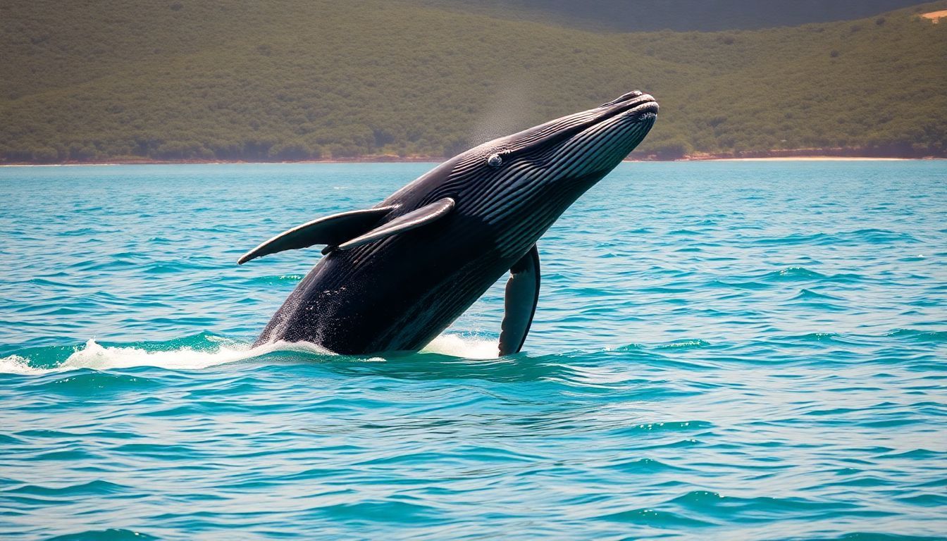 A humpback whale breaches near the Samaná Peninsula in the Dominican Republic.