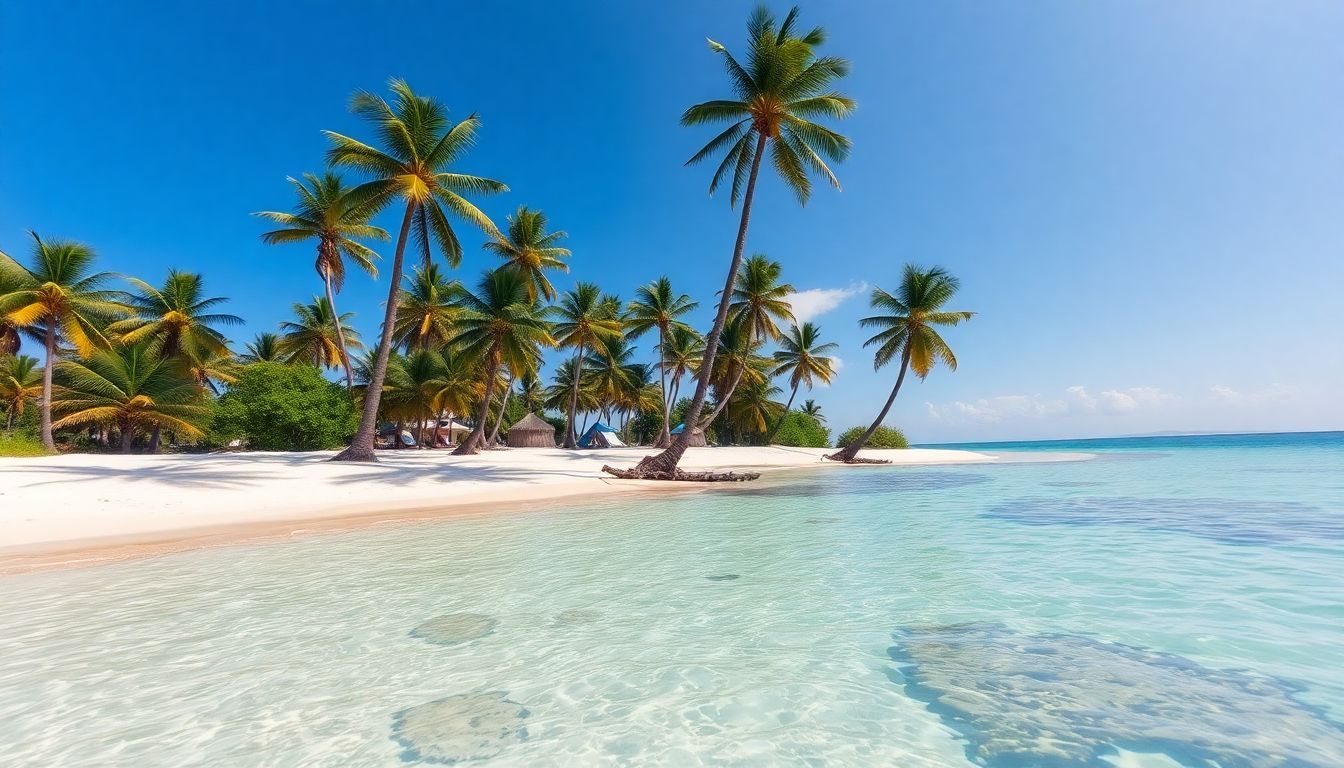 A serene beach in Punta Cana with clear waters and palm trees.