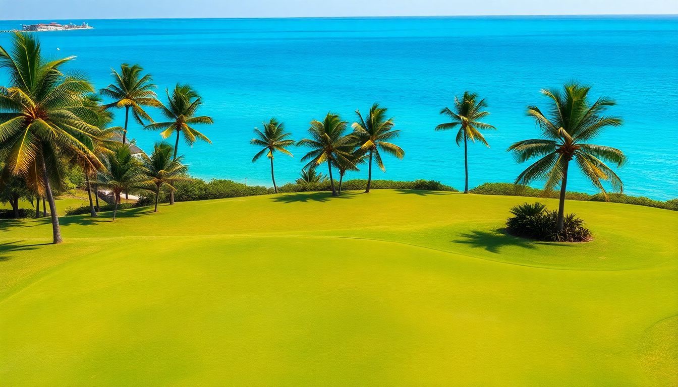 A serene private golf course overlooking the Caribbean Sea in the Dominican Republic.