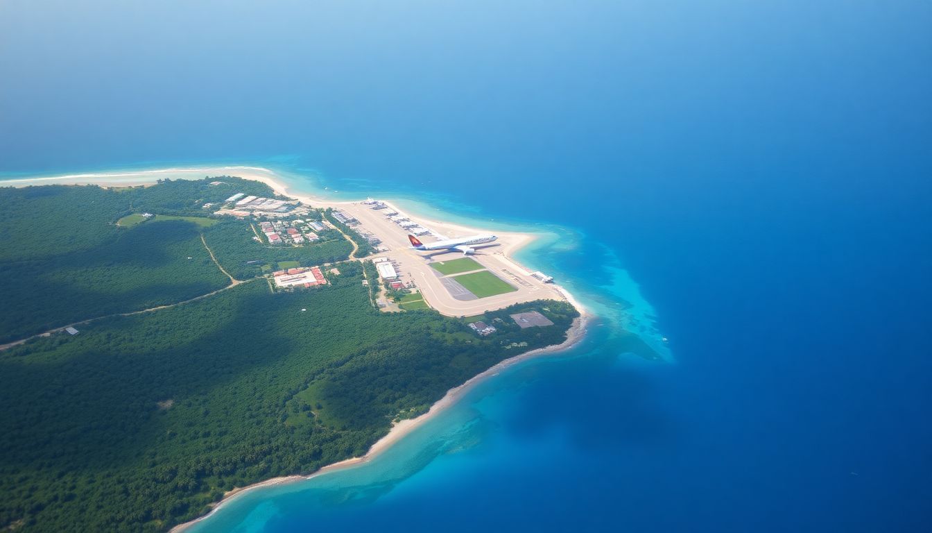 Aerial view of busy Punta Cana airport surrounded by tropical beauty.