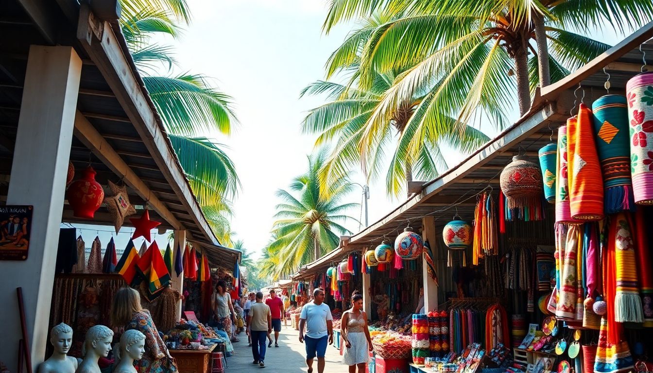 A vibrant local market in Punta Cana with colorful crafts.