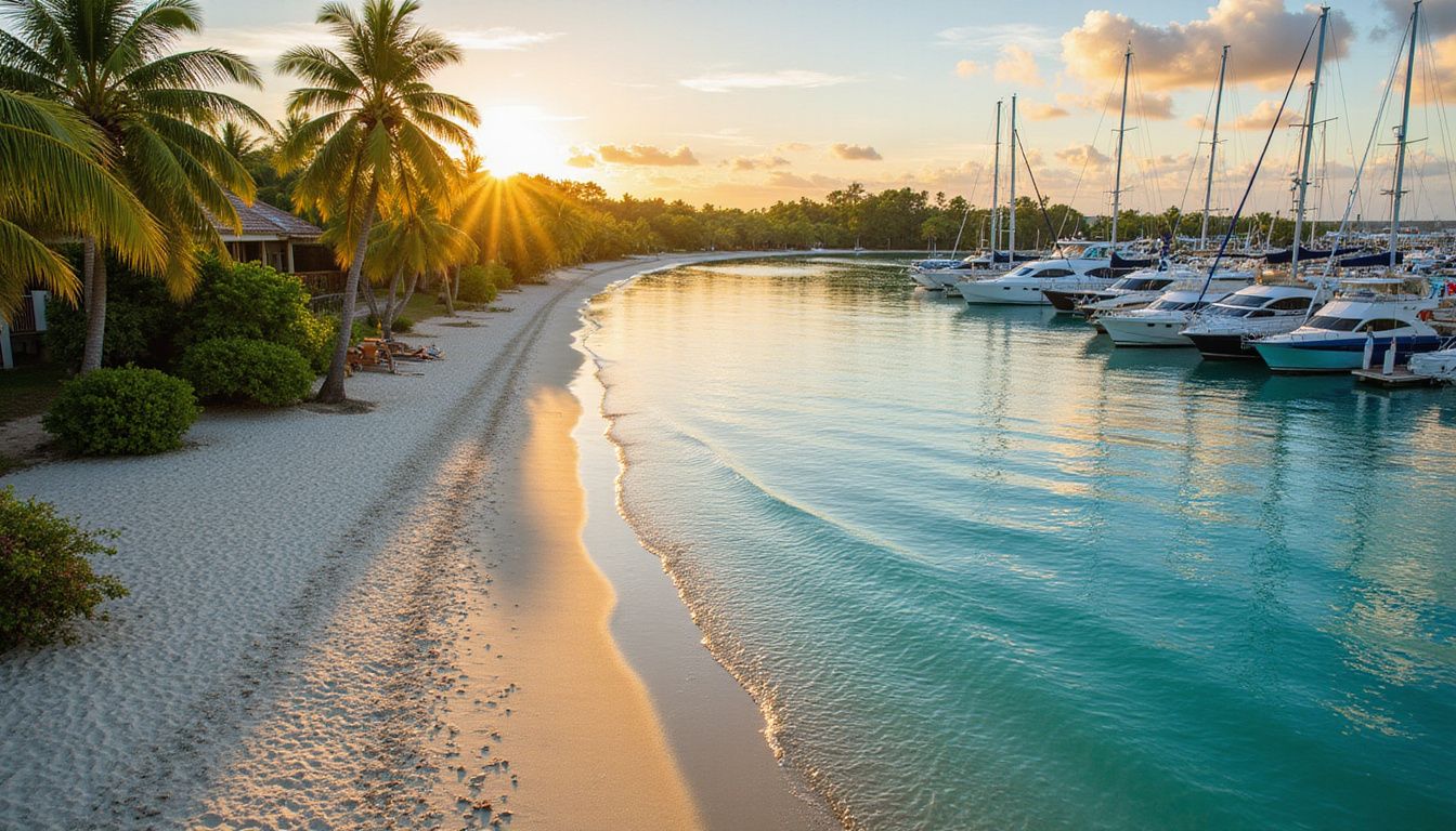Aerial view of Casa de Campo resort's serene beach and marina. Aerial view of Casa de Campo resort's serene beach and marina.
