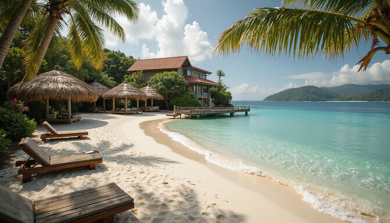 A secluded tropical island resort with pristine beaches and luxurious villas. A secluded tropical island resort with pristine beaches and luxurious villas.