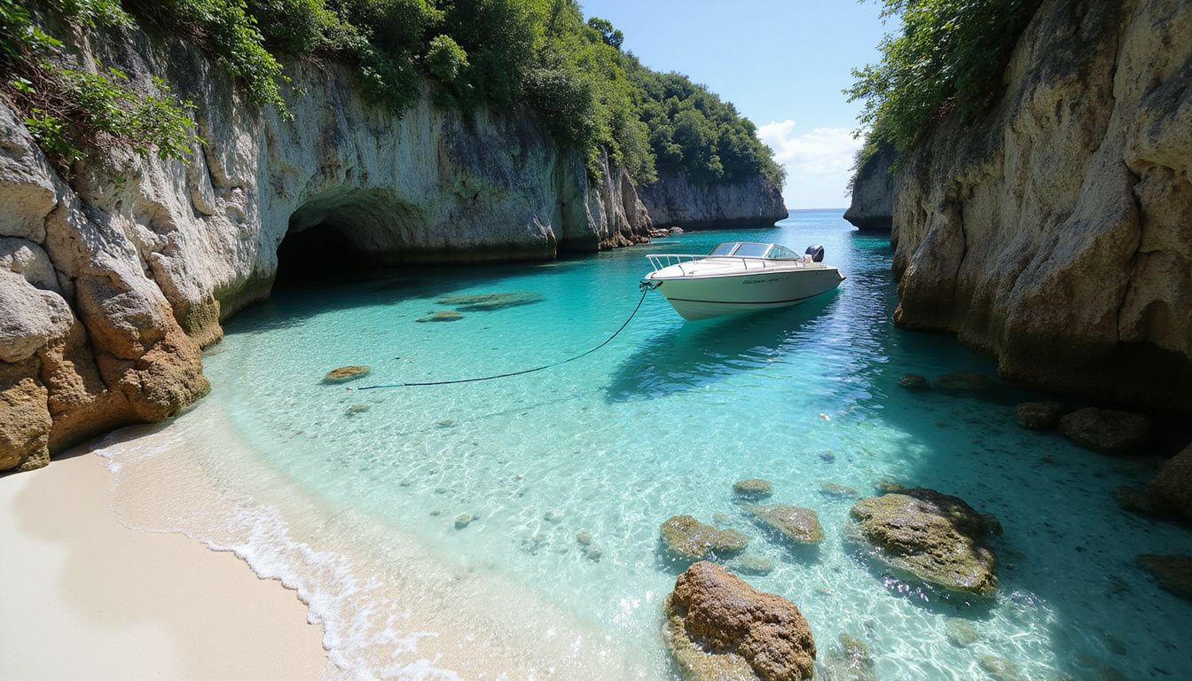 Secluded Dominican lagoon with vibrant water and rugged limestone cliffs. Secluded Dominican lagoon with vibrant water and rugged limestone cliffs.