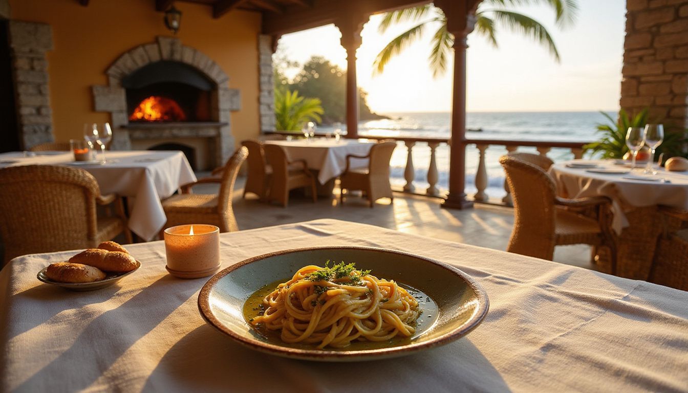 A beautifully arranged Italian meal at a seaside trattoria.